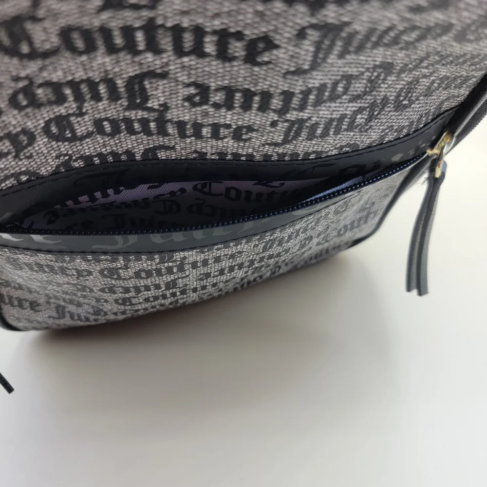 Juicy Couture Goth Stat Black Our Zip Says It All Backpack Black Grey Straps New